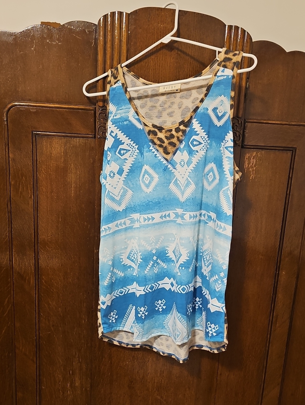 Avery Blue Tribal Tank with Leopard Accent